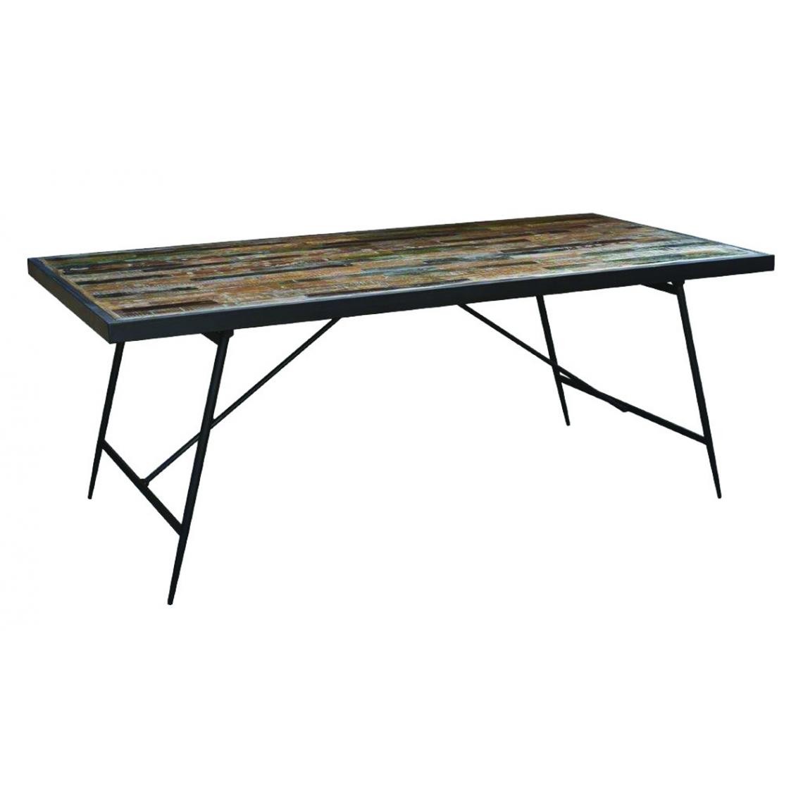 Pegane - Table de salle à manger en bois de manguier et acier laqué noir - Longueur 200 x Profondeur 100 x hauteur 76 cm - Tables à manger