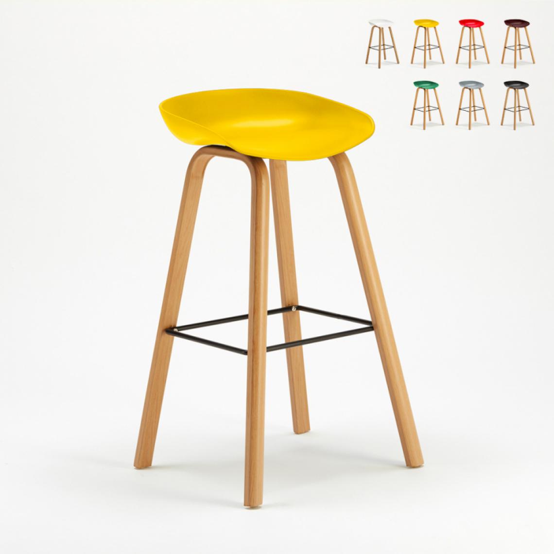 Superstool - Tabouret chaise haut pour café et cuisine effet bois Towerwood, Couleur: Jaune - Tabourets