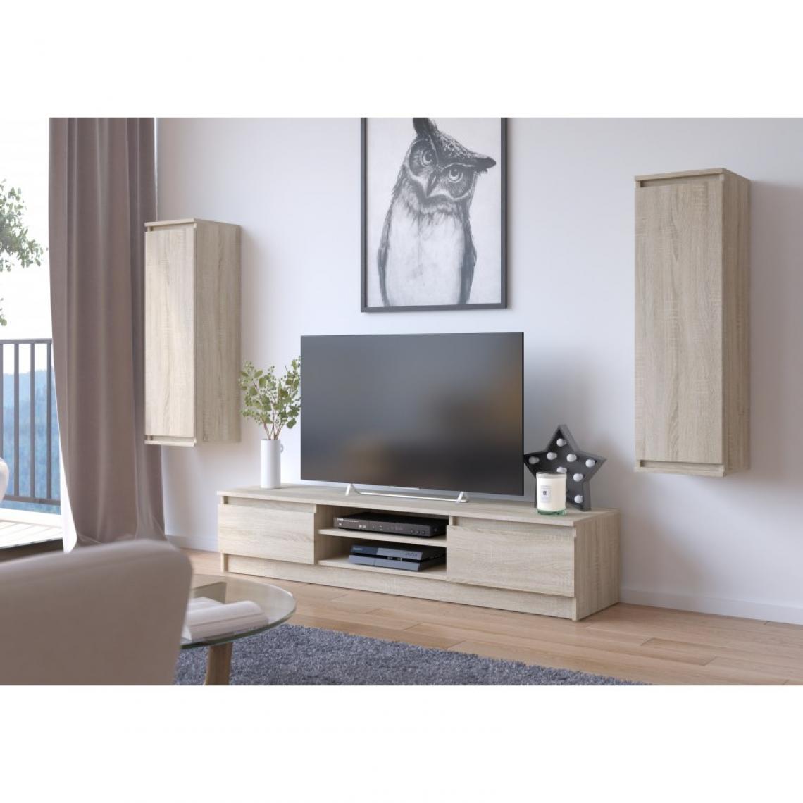 Hucoco - SUBLIM - Ensemble de meubles élégants salon/séjour - 3 éléments meuble TV + 2 étagères murales - Style pratique moderne - Sonoma - Meubles TV, Hi-Fi