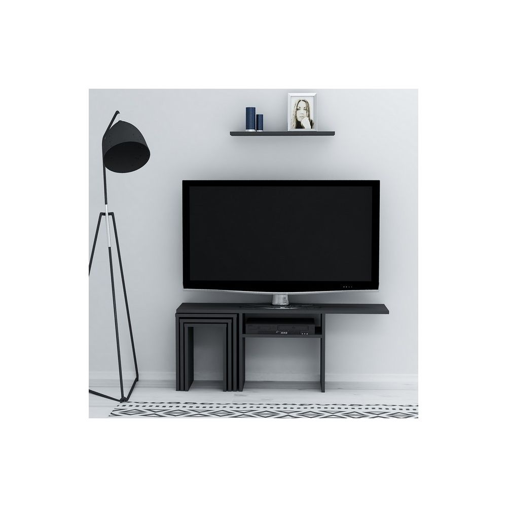 Homemania - HOMEMANIA Peri Meuble TV avec table basse, portes, étagères - pour le salon -Anthracite en Bois, 120,6 x 29,5 x 49 cm - Meubles TV, Hi-Fi