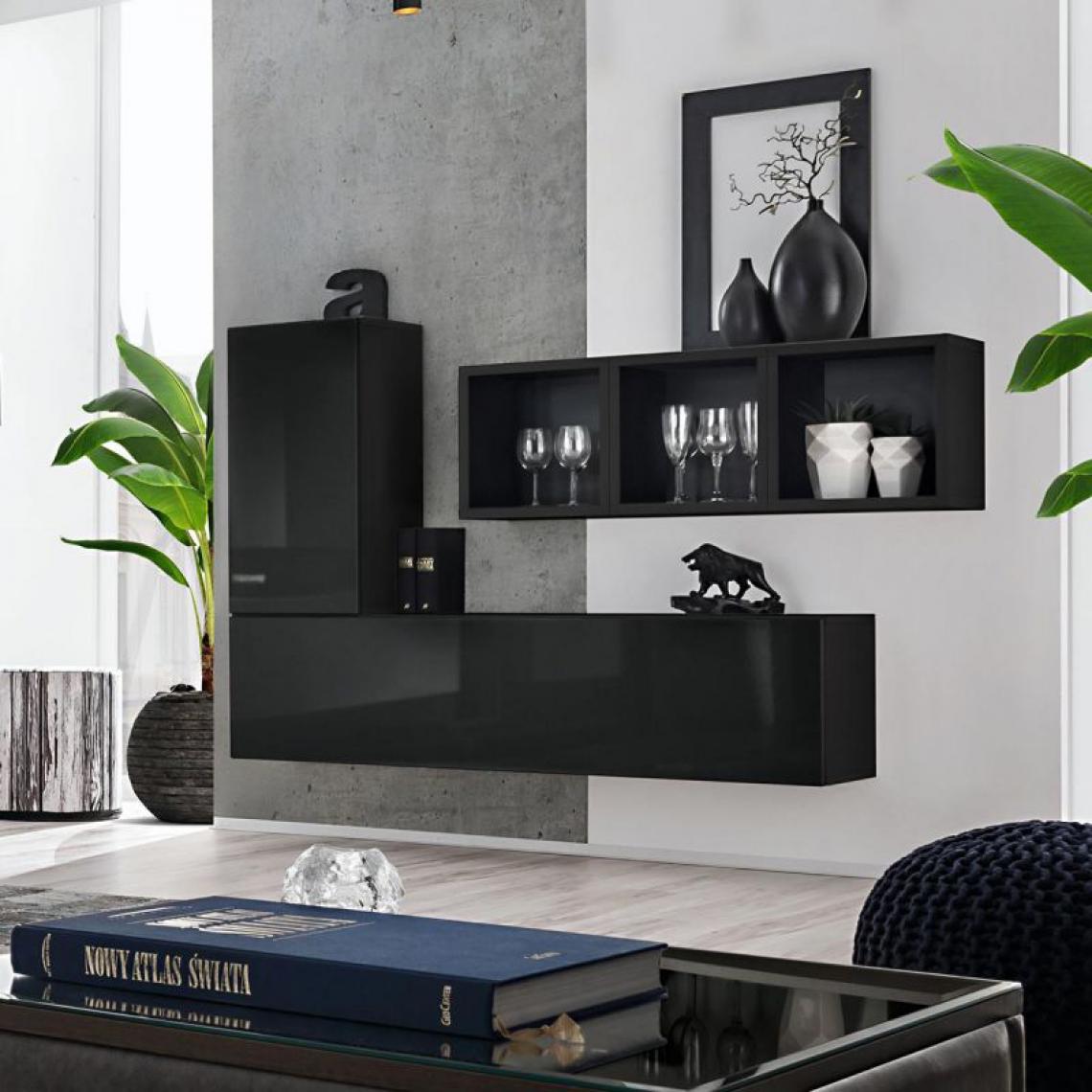 Ac-Deco - Meuble de Rangement Design Blox VI 155cm Noir - Meubles TV, Hi-Fi