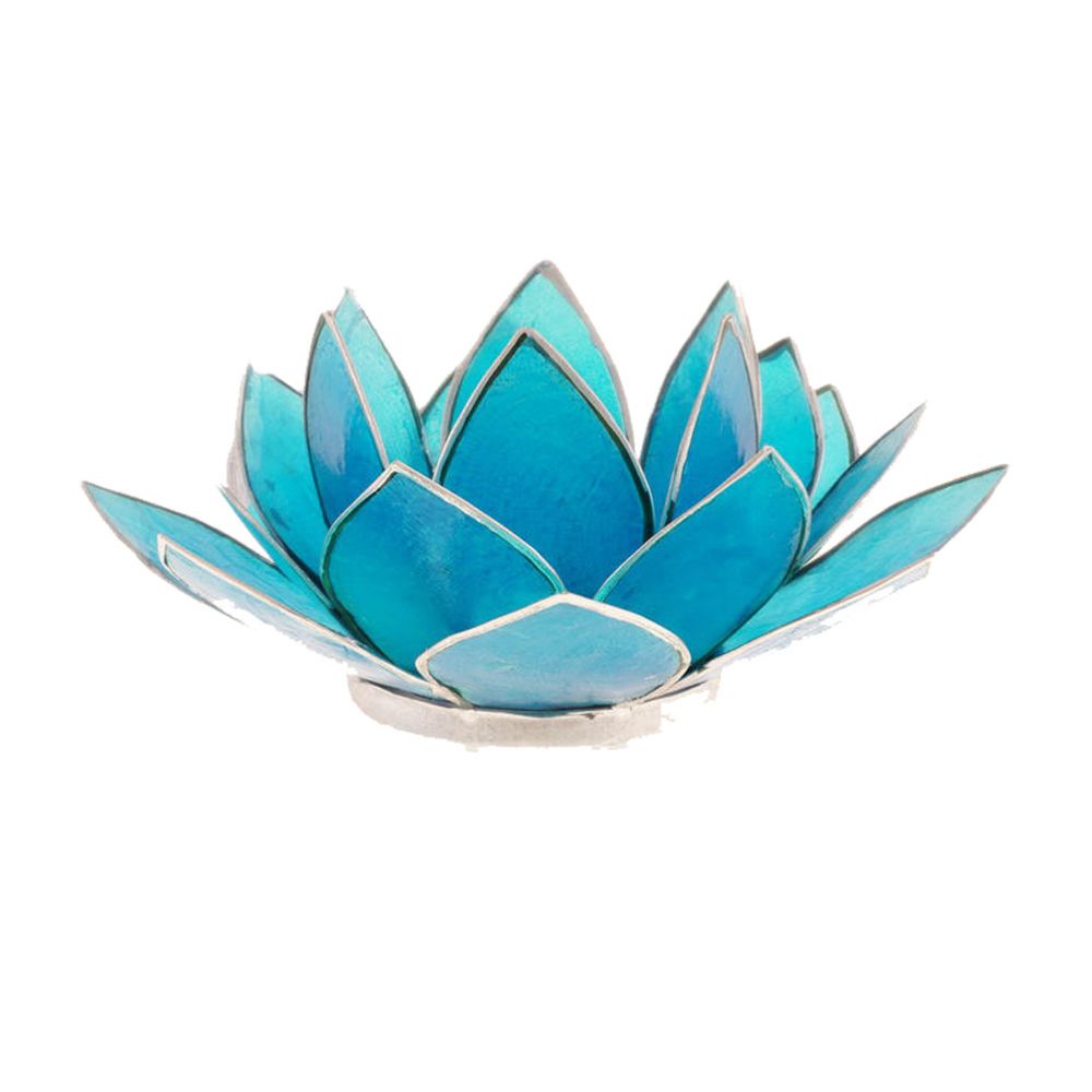 Phoenix - Porte Bougie Fleur de Lotus Bleu et argent 5 ème chakra - Bougeoirs, chandeliers