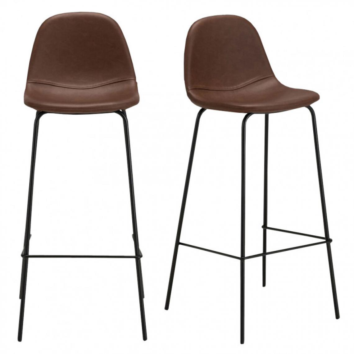 Meubletmoi - Lot de 2 chaises de bar simili marron piètement acier noir - LUKY 7884 - Tabourets