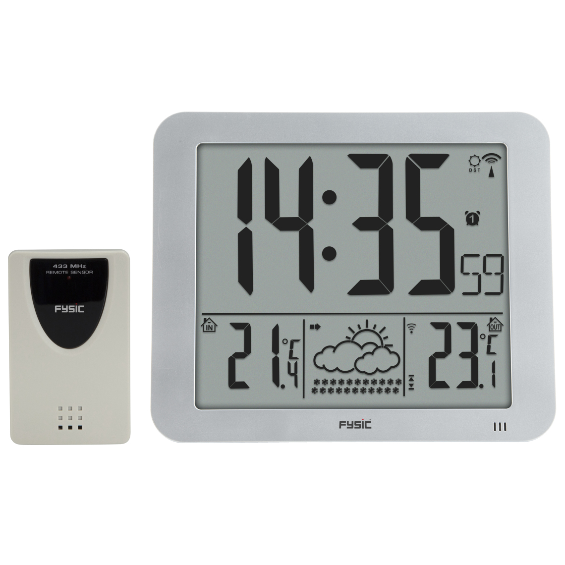 FYSIC - Grande horloge numérique avec affichage de la température FKW-2500 Argent - Réveil