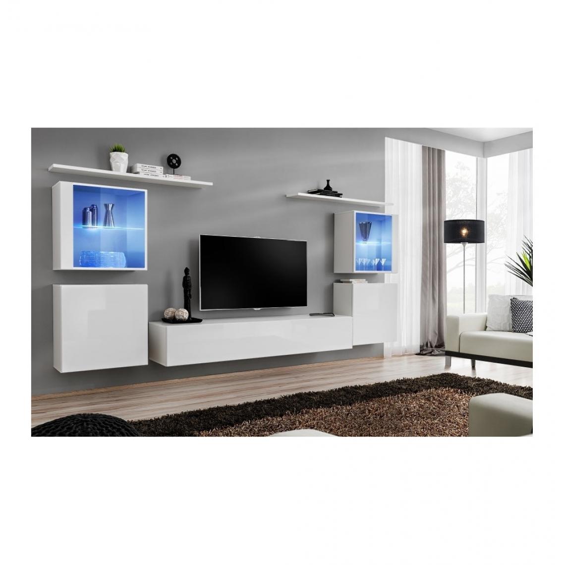 Ac-Deco - Ensemble meuble TV mural - Switch XIV - 320 cm x 150 cm x 40 cm - Blanc - Meubles TV, Hi-Fi