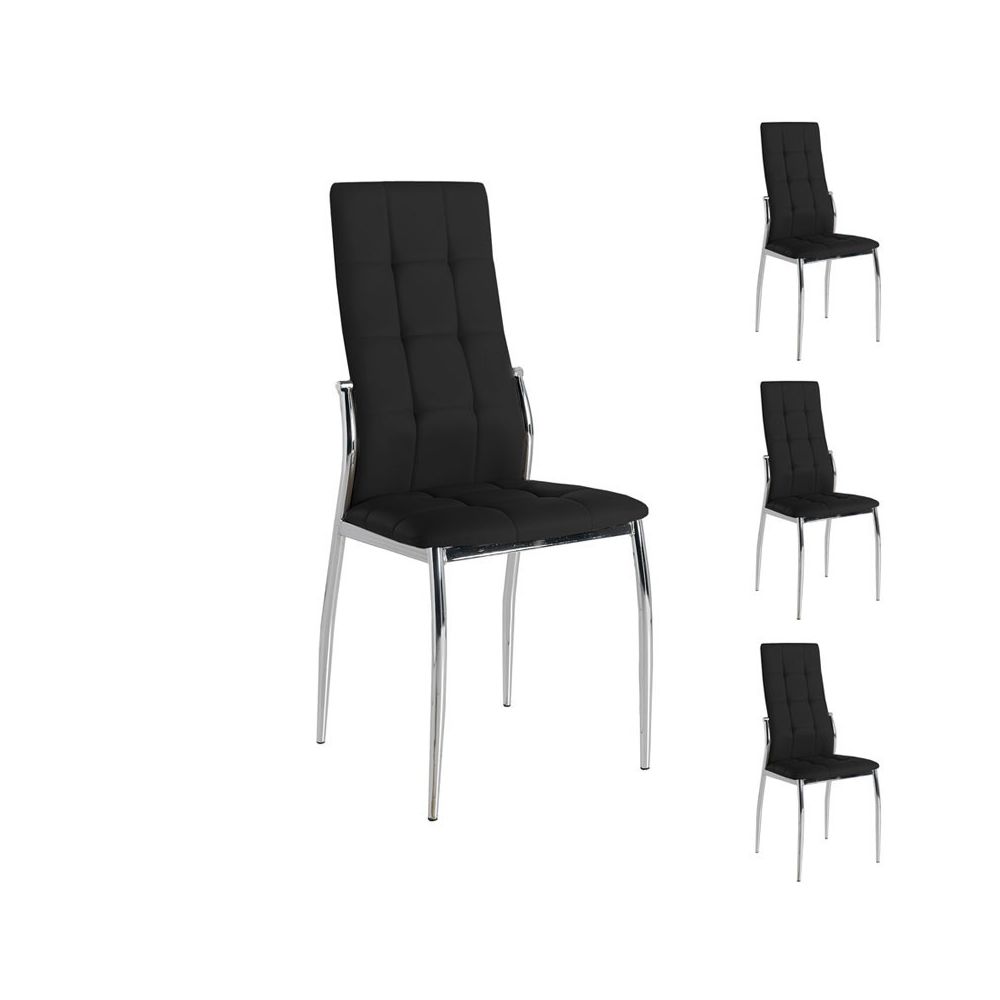 Tousmesmeubles - Quatuor de chaises Eco-cuir Noir - CALAS - Chaises