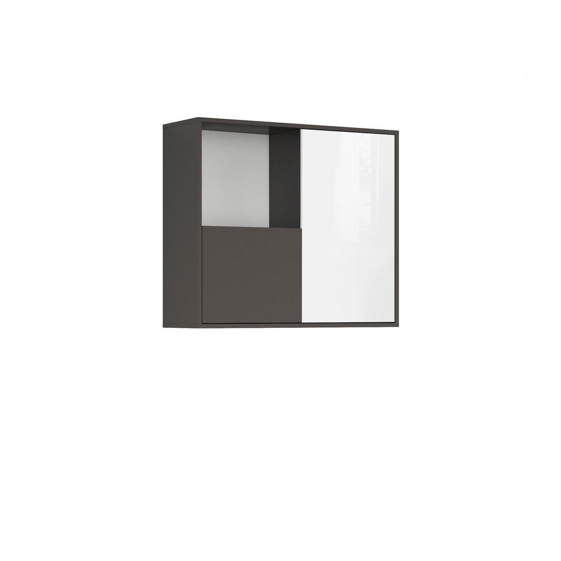 Hucoco - KASUMI - Armoire suspendue style moderne salon/chambre d'ado - 85.5x74.5x28 - 2 portes+tablette - Armoire murale - Gris/Blanc - Etagères