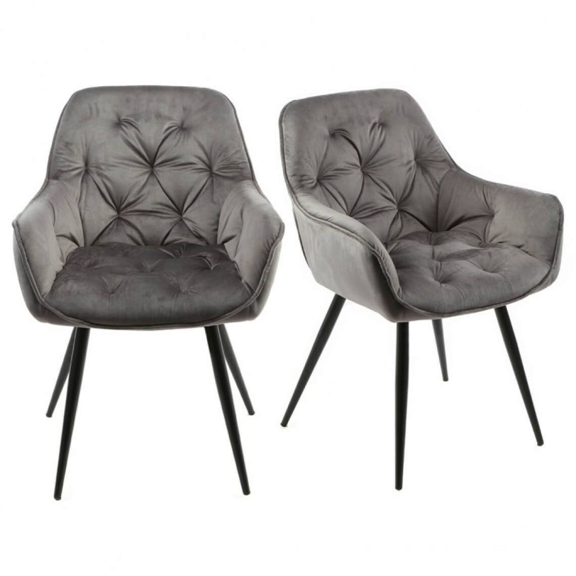 Meubletmoi - Lot 2 chaises velours gris et piètement métal gris anthracite - STERN - Chaises