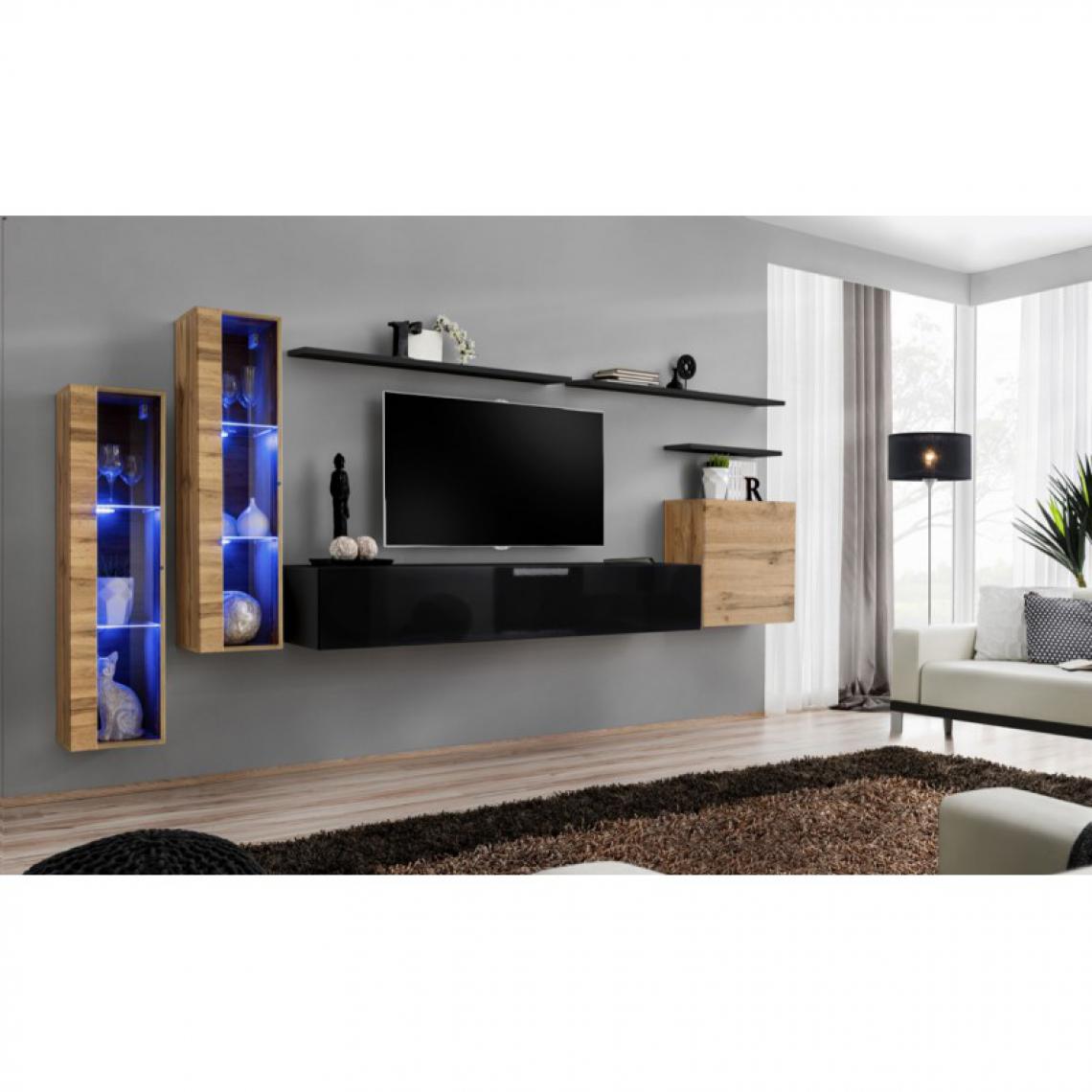 Ac-Deco - Meuble TV Mural Design Switch XI 330cm Naturel & Noir - Meubles TV, Hi-Fi