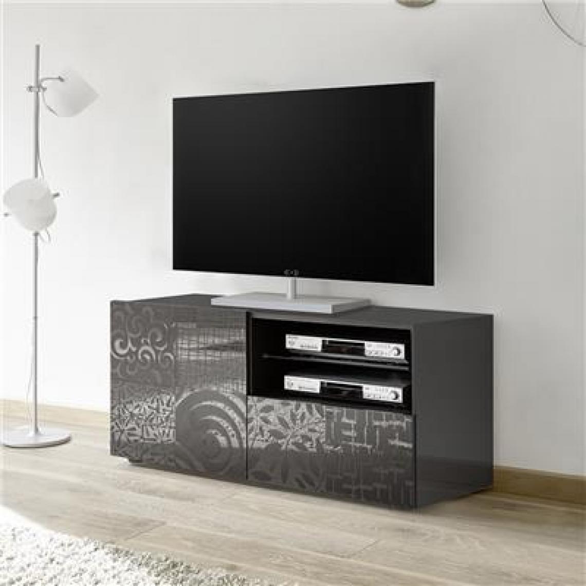 Nouvomeuble - Petit meuble TV 120 cm gris laqué design ELMA 2 - Meubles TV, Hi-Fi
