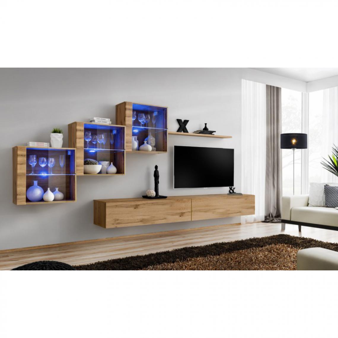 Ac-Deco - Meuble TV Mural Design Switch XX 330cm Naturel - Meubles TV, Hi-Fi