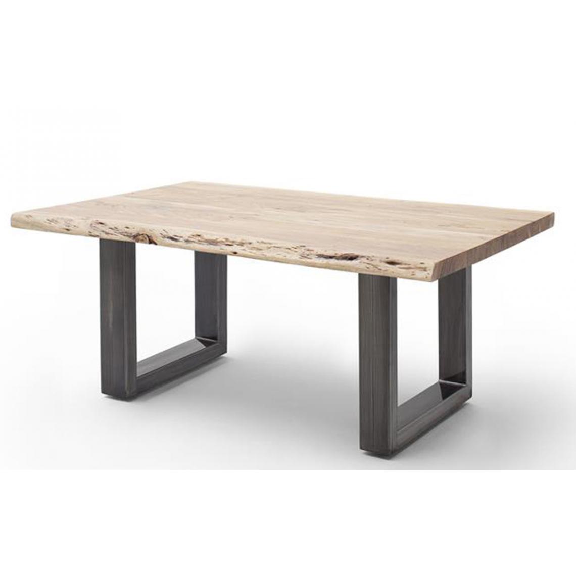 Pegane - Table basse en bois d'acacia massif naturel et acier inoxydable antique - L.110 x H.45 x P.70 cm - Tables basses