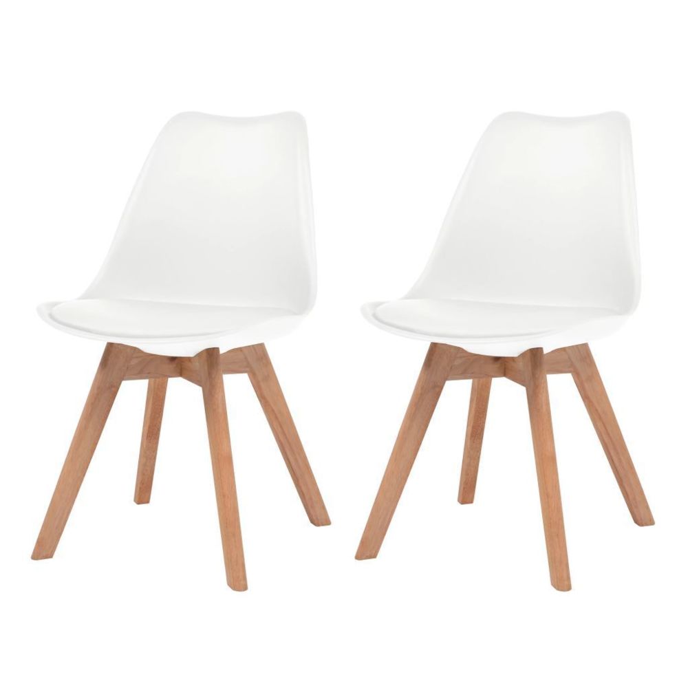 Helloshop26 - Lot de deux chaises de salle à manger similicuir bois massif blanc 1902129 - Chaises