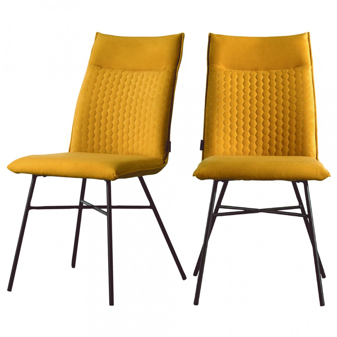 Selsey - Lot de 2 chaises - CARLYN - matelassées - jaune moutarde - pieds en métal - Chaises