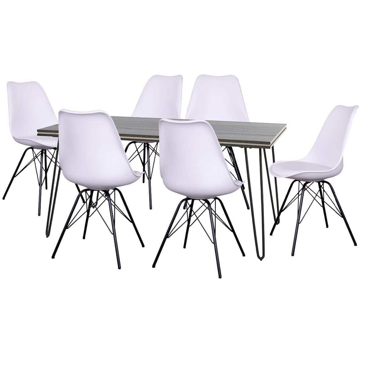 Altobuy - ASCA - Ensemble Table 180cm + 6 Chaises Haga Blanches - Tables à manger
