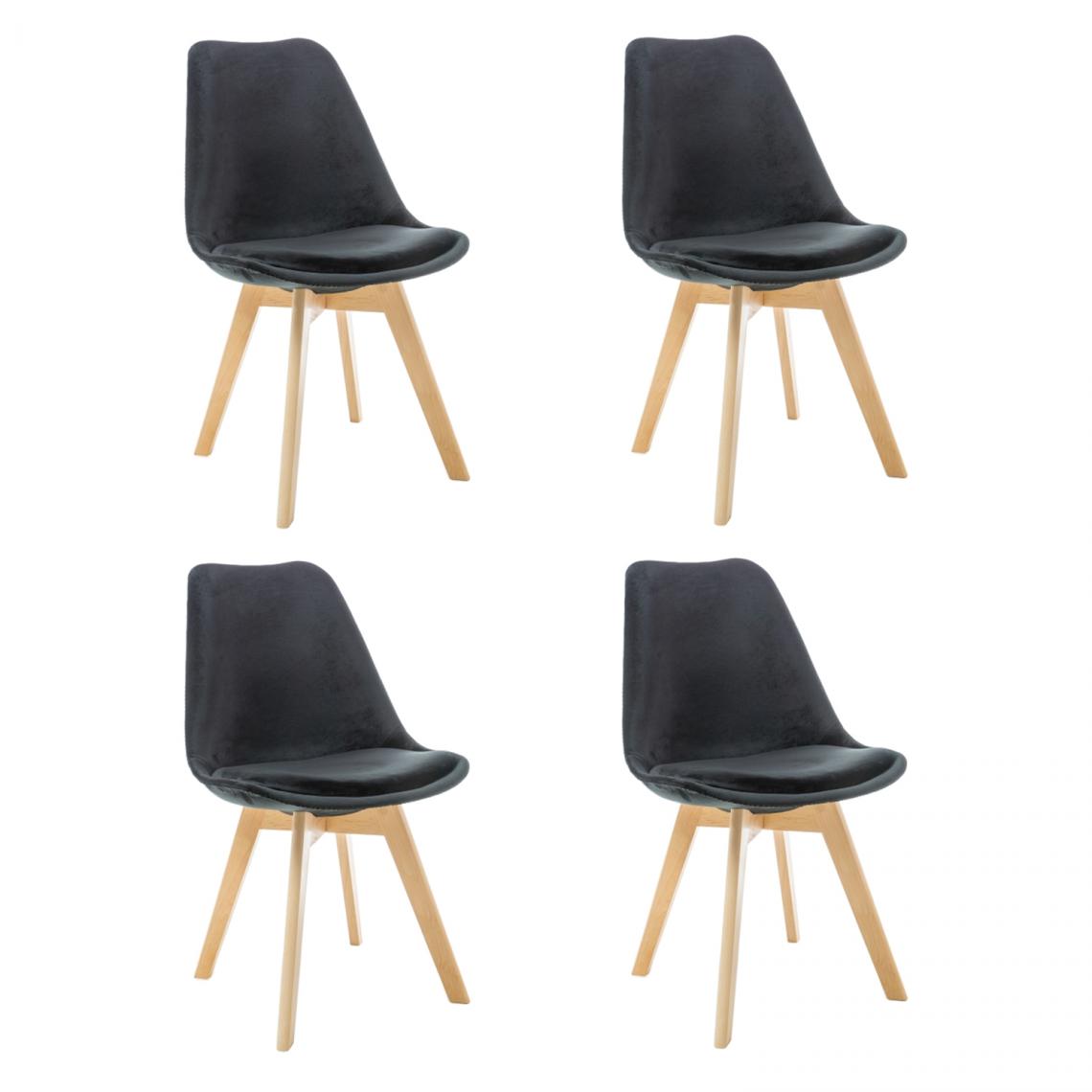 Hucoco - LEONIE - Lot de 4 chaises modernes avec pieds en bois - Dimensions : 86x52x48 cm - Style scandinave - Noir - Chaises