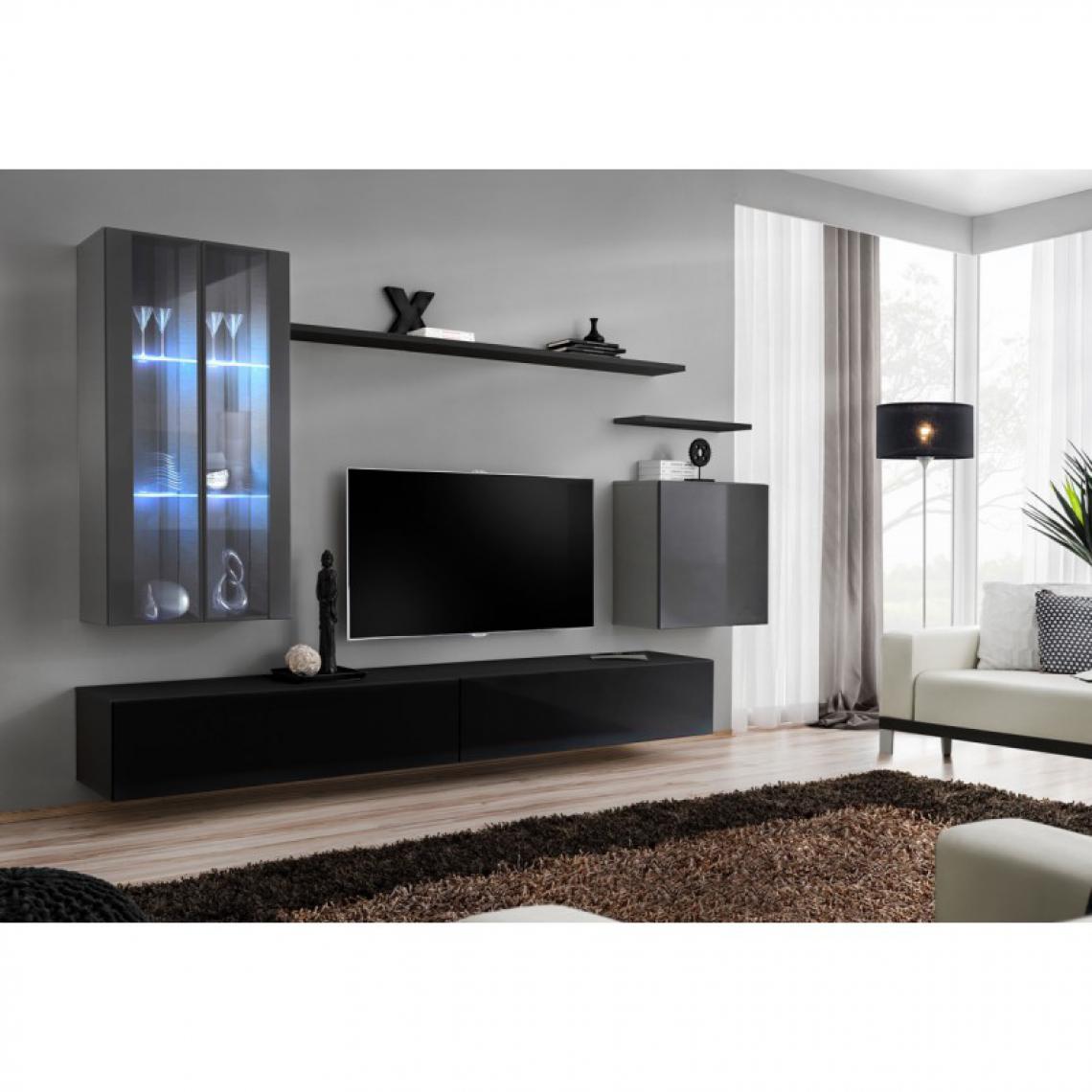 Ac-Deco - Meuble TV Mural Design Switch XII 270cm Gris & Noir - Meubles TV, Hi-Fi