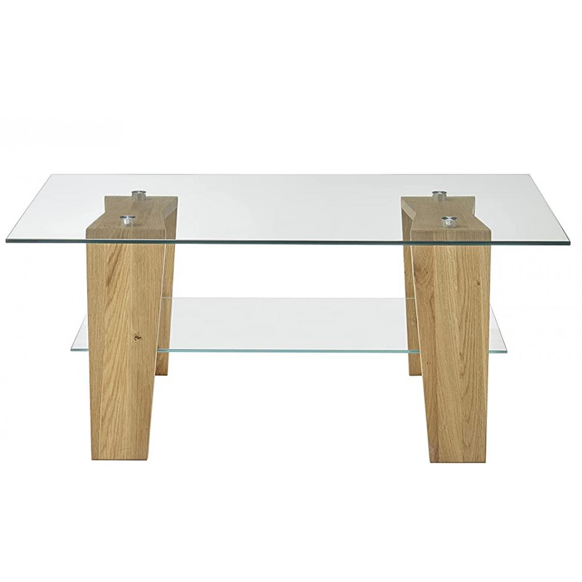 Pegane - Table basse en verre et chêne massif - L.100 x H.40 x P.65 cm - Tables basses