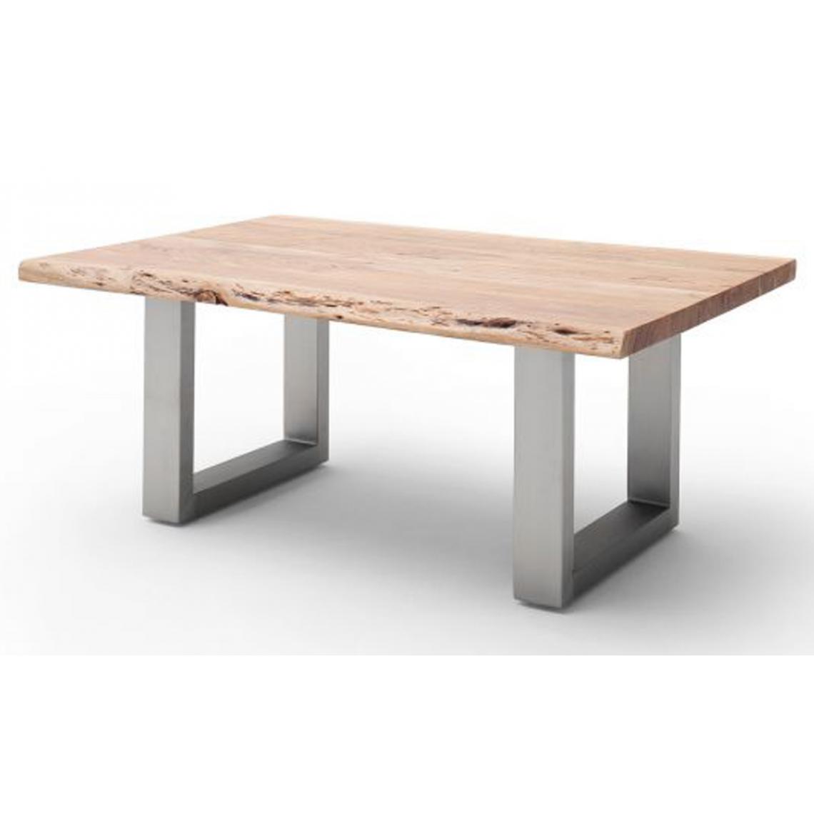 Pegane - Table basse en bois d'acacia massif naturel et acier inoxydable - L.110 x H.45 x P.70 cm - Tables basses