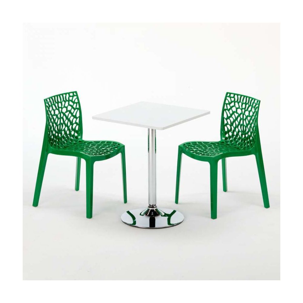 Grand Soleil - Table Carrèe Blanc + 2 Chaises Colorées - Chaises