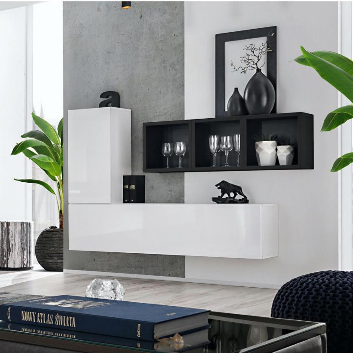 Ac-Deco - Meuble de Rangement Design Blox VI 155cm Blanc & Noir - Meubles TV, Hi-Fi