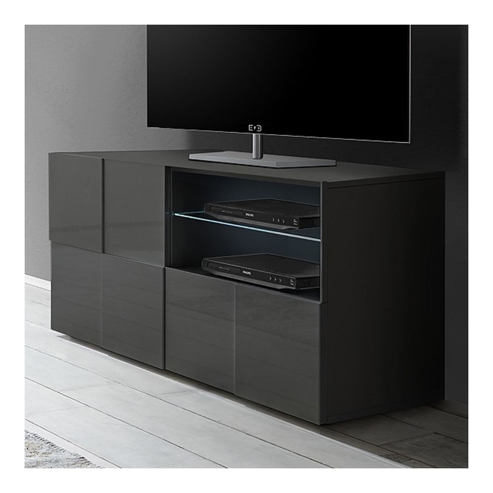 Kasalinea - Petit meuble TV gris laqué brillant DOMINOS 2 - Meubles TV, Hi-Fi