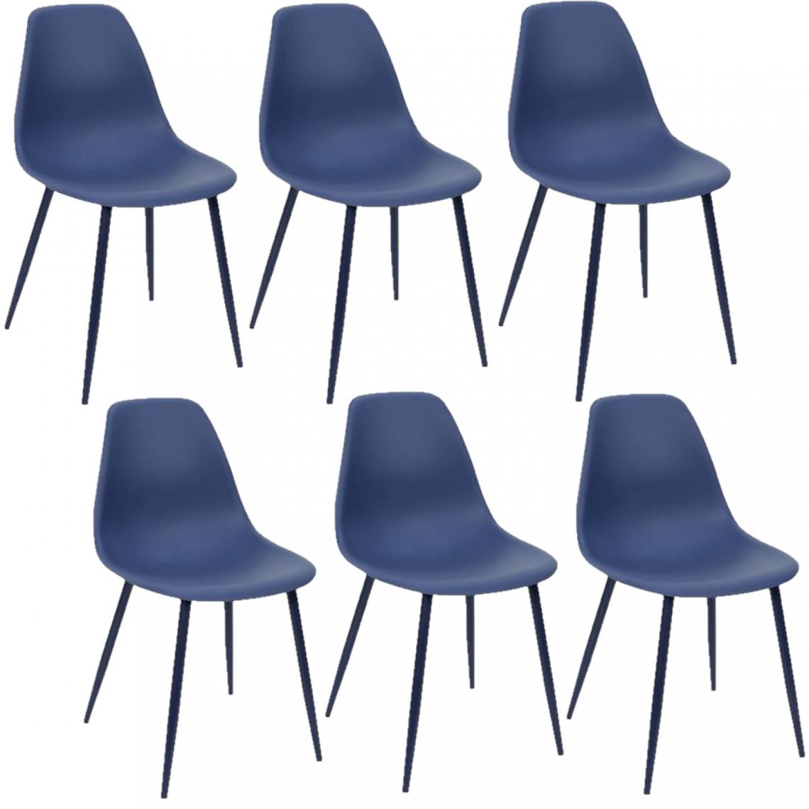 Toilinux - Lot de 6 Chaises style scandinave Mila avec pieds en métal - Bleu - Chaises