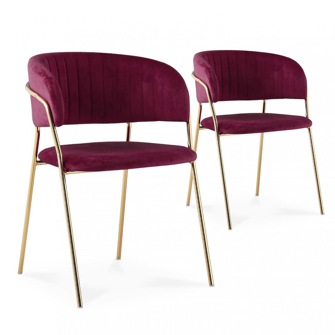 marque generique - Lot de 2 chaises Margaux velours rouge pieds or - Chaises