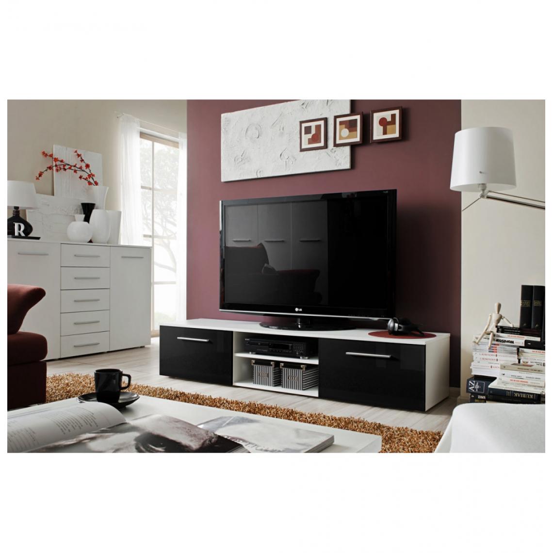 Ac-Deco - Banc TV - Bono II - 180 cm x 37 cm x 45 cm - Blanc et noir - Meubles TV, Hi-Fi