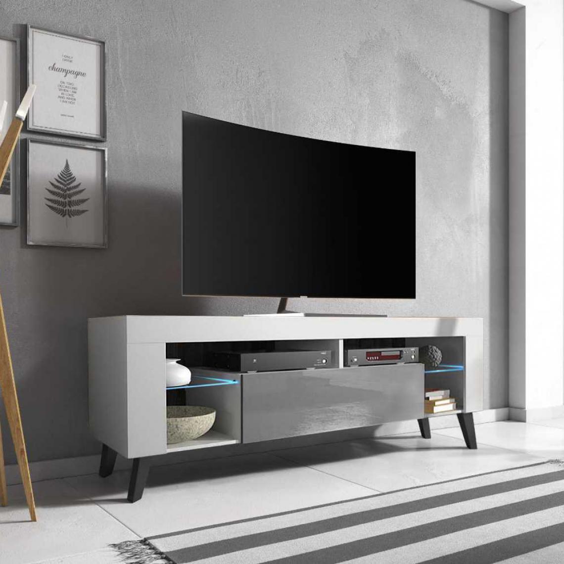 Selsey - Meuble TV - HugoB - 140 cm - blanc mat / gris brillant - avec LED - Meubles TV, Hi-Fi