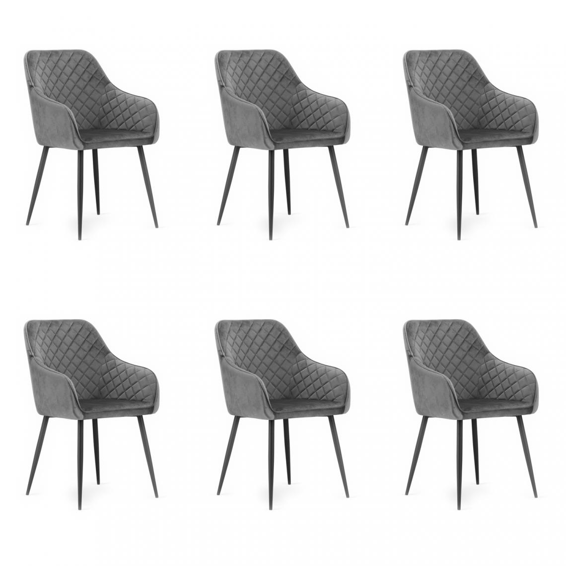 Hucoco - NUGATI - Lot de 6 chaises style glamour salon/cuisine/salle à manger - 91x58x54.5 cm - Fauteuil de table en velours - Gris - Chaises