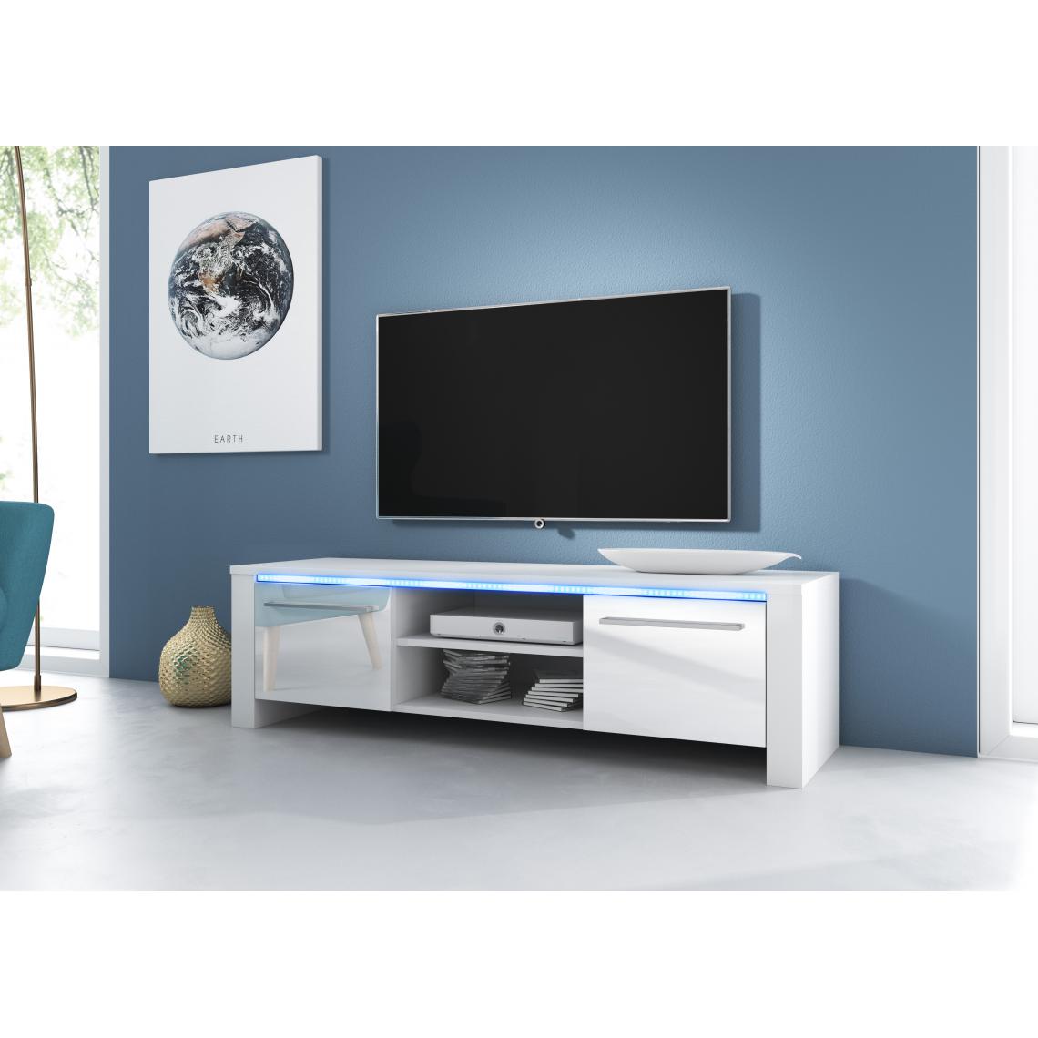 3xeliving - Moderner TV-Ständer Canaris weiß / weiß glänzende 140cm LED - Meubles TV, Hi-Fi