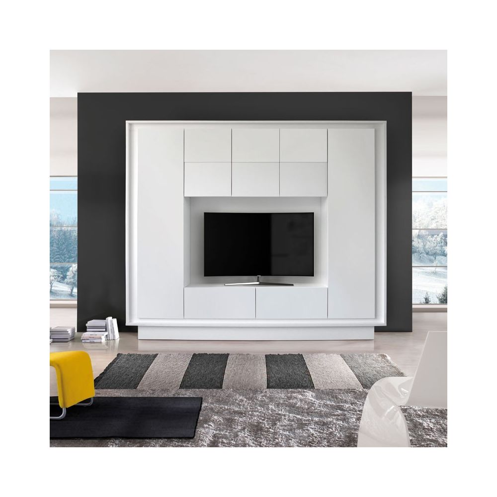Tousmesmeubles - Composition TV Blanc mat - RIMINI - Meubles TV, Hi-Fi
