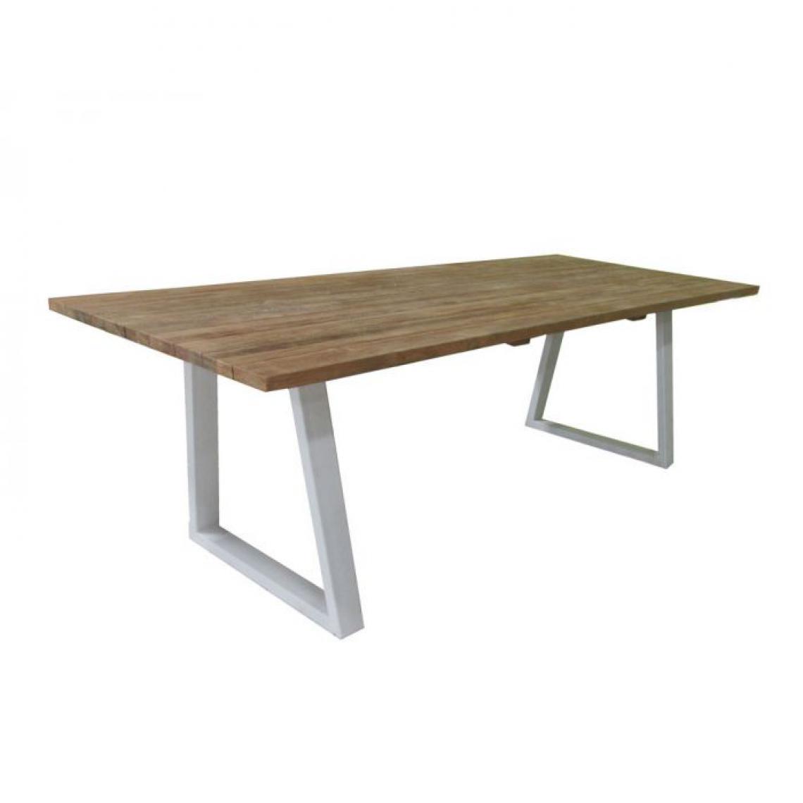 Alter - Table avec pieds en métal et plateau en bois de teck Made in Italy, couleur marron, 220 x 100 x h75 cm - Tables à manger
