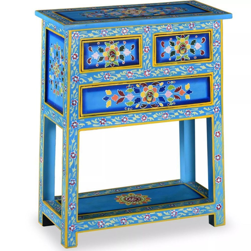 Helloshop26 - Buffet bahut armoire console meuble de rangement avec tiroirs bois massif de manguier peinture turquoise 4402025 - Consoles