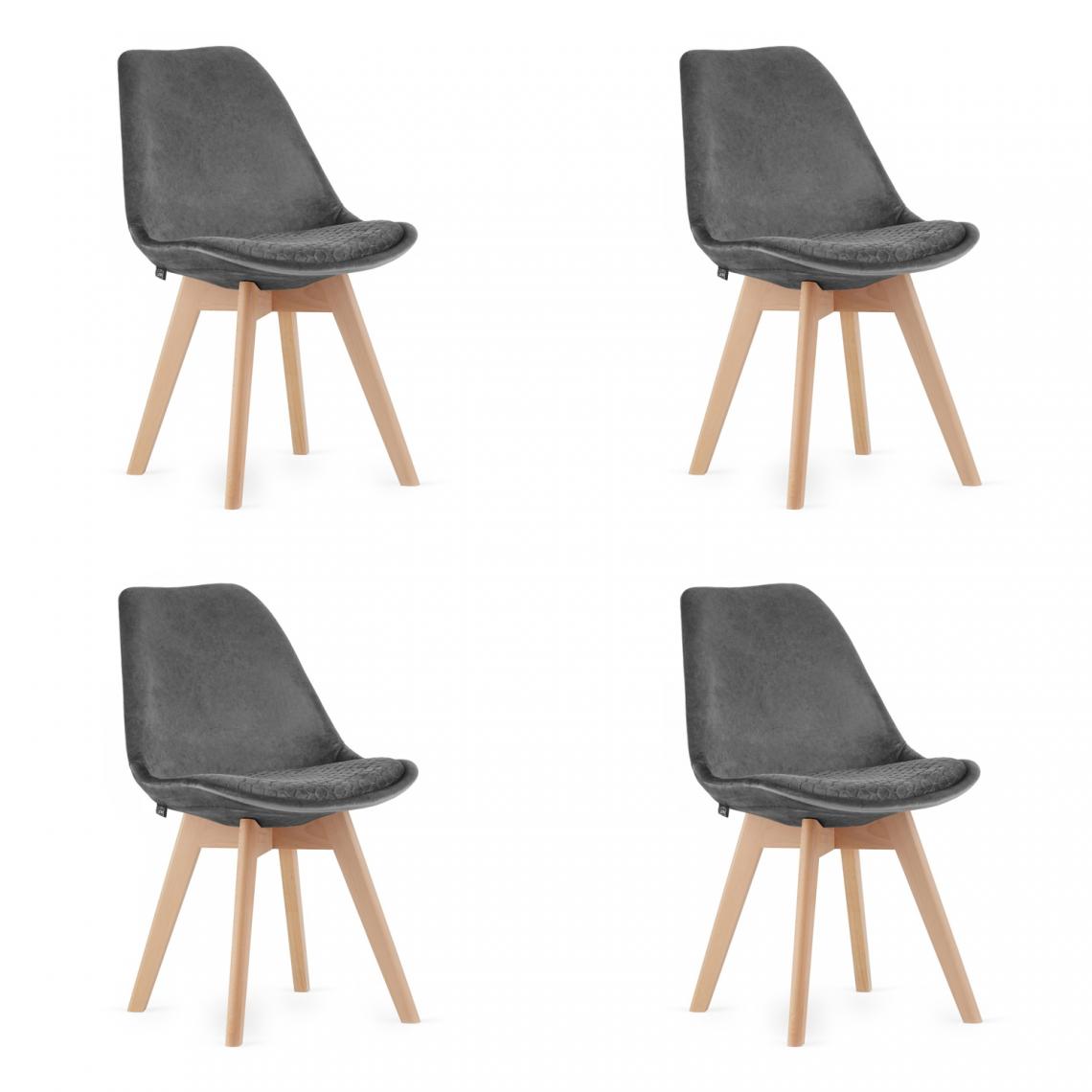 Hucoco - PRATUN - Lot de 4 chaises en velours style moderne salon/cuisine - 82x58x49 cm - Chaise de salle à manger - Gris - Chaises