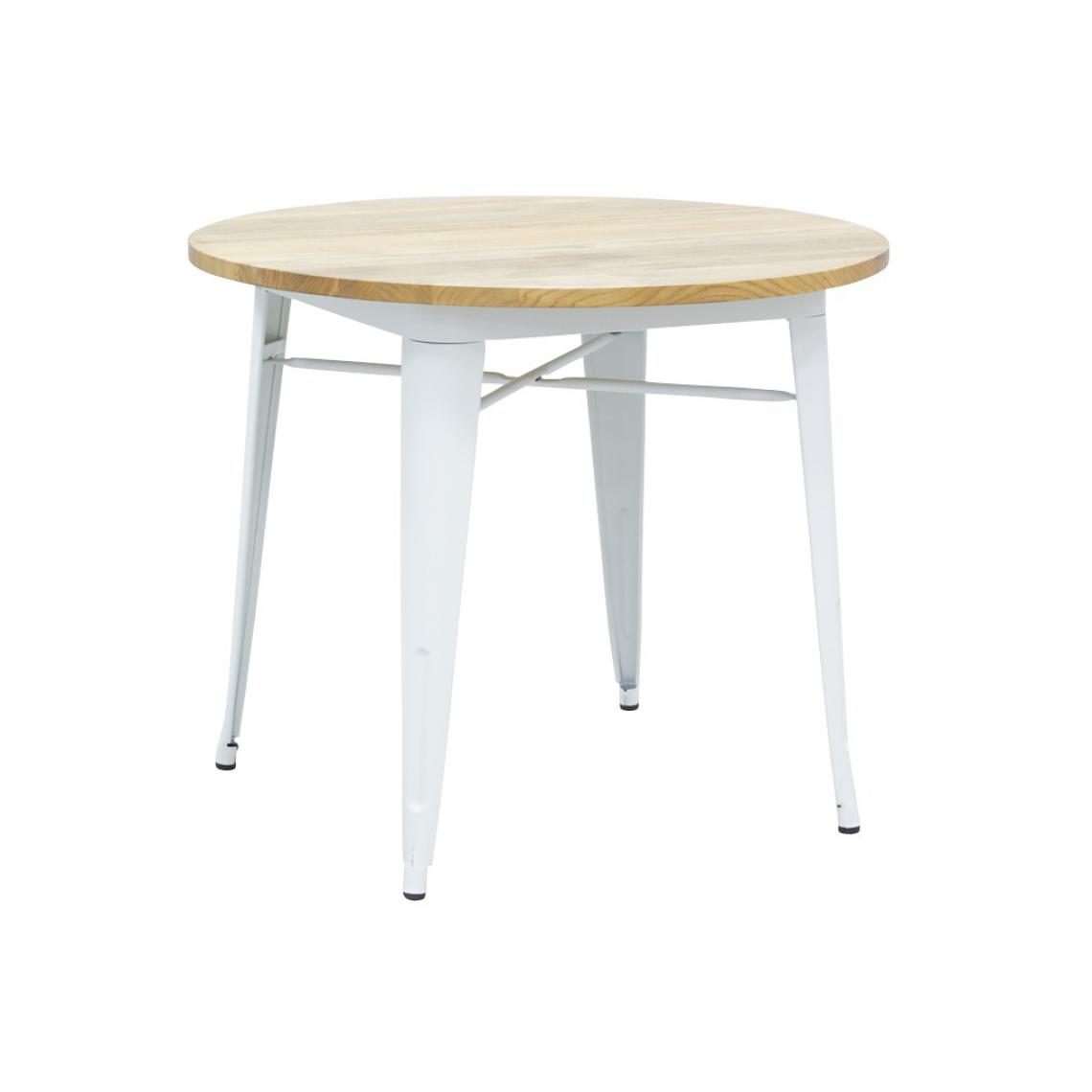 Aubry Gaspard - Table ronde industrielle en métal blanc et bois d'orme huilé - Tables à manger