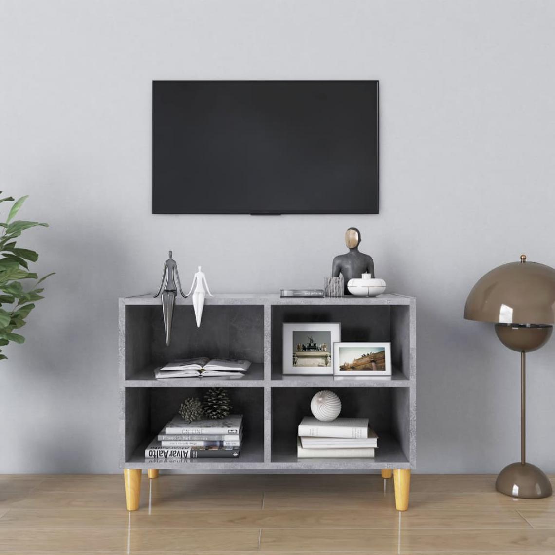 Vidaxl - vidaXL Meuble TV avec pieds en bois massif Gris béton 69,5x30x50 cm - Meubles TV, Hi-Fi