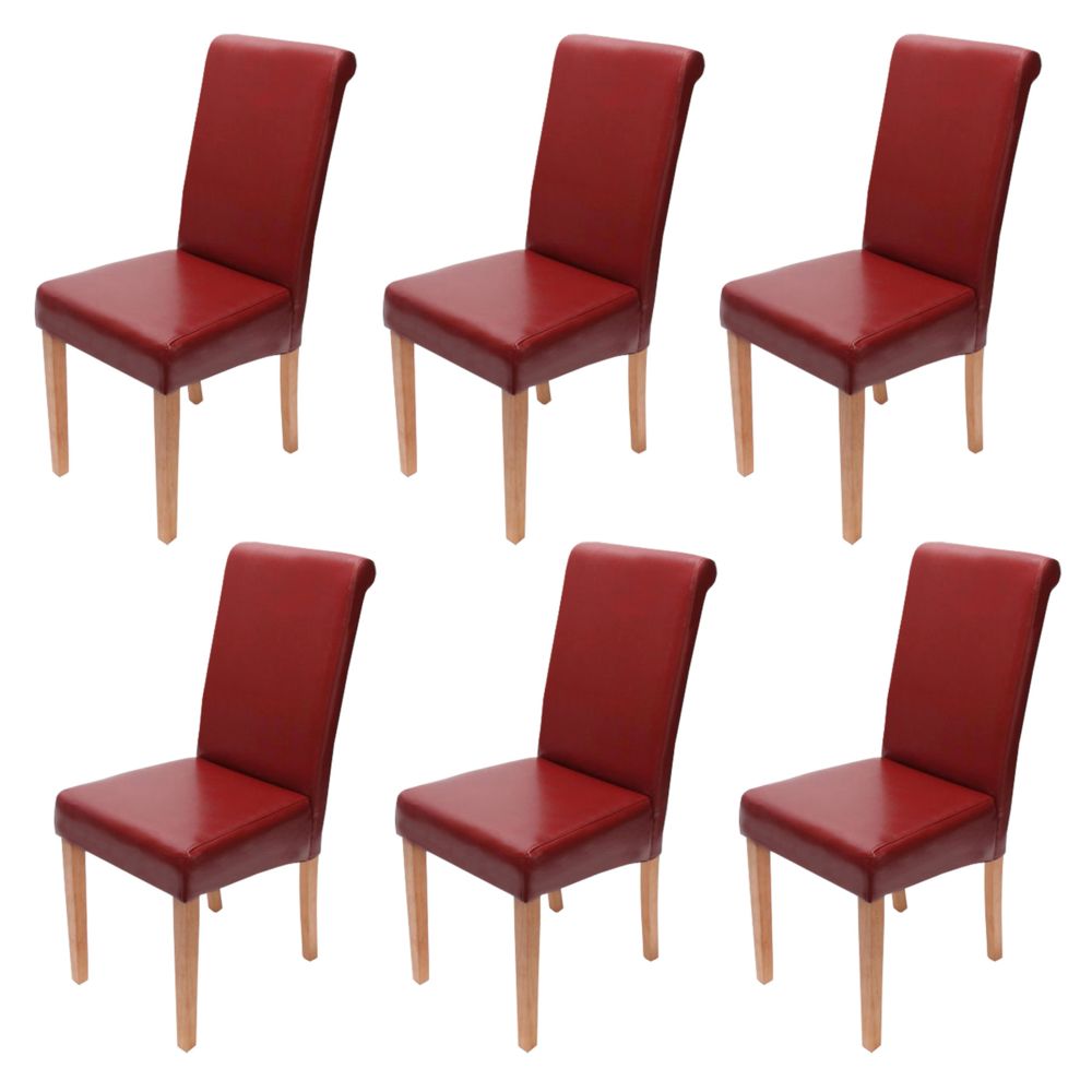 Mendler - Lot de 6 chaises de séjour Novara II, cuir, rouge/pieds clairs - Chaises