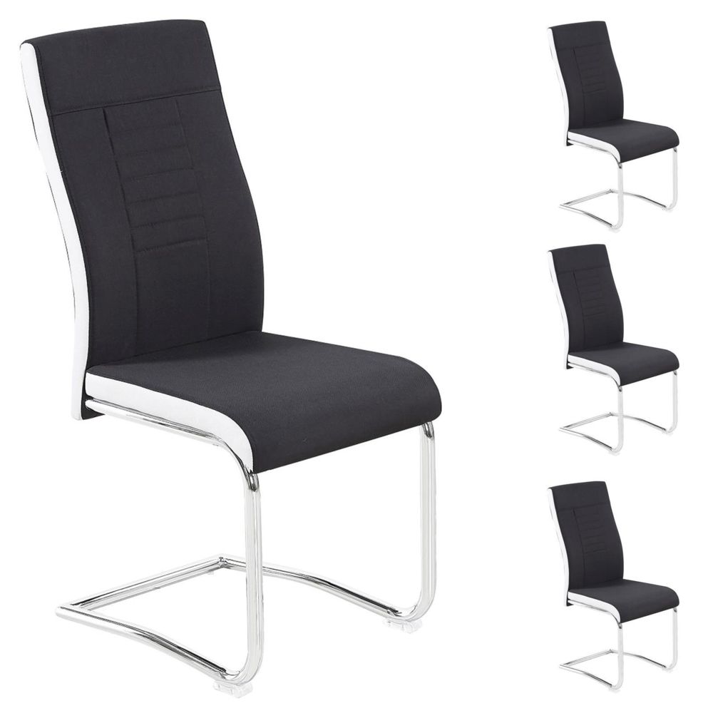 Idimex - Lot de 4 chaises ALBA, en tissu noir et blanc - Chaises