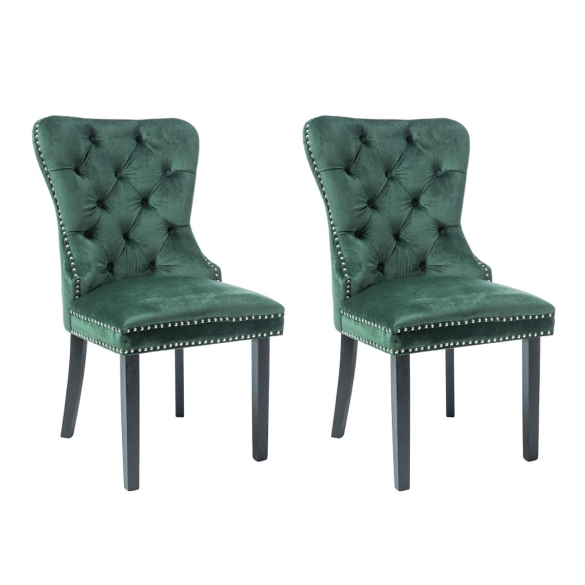 Hucoco - AMANDI - Lot de 2 chaises en tissu velouté -98x56x45 cm - Structure en bois - Style glamour - Vert - Chaises