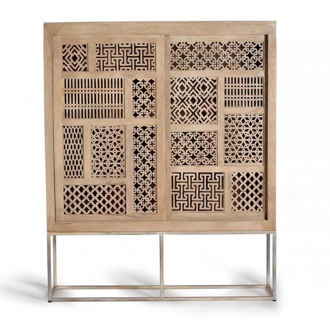 Pegane - Buffet meuble de rangement en bois de teck coloris naturel - longueur 140 x profondeur 40 x hauteur 170 cm - Buffets, chiffonniers