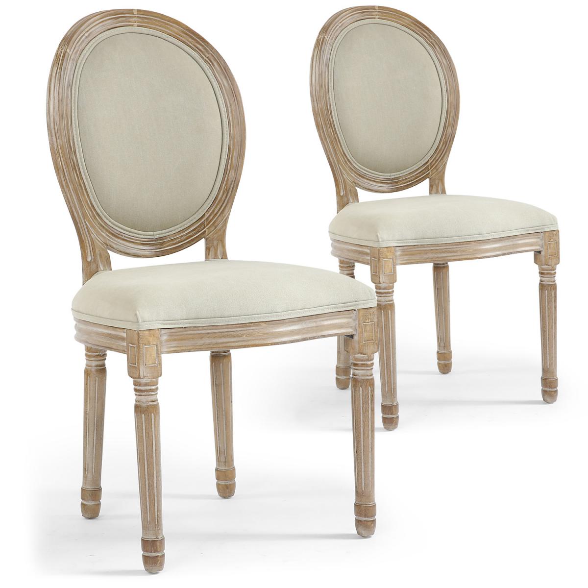 MENZZO - Lot de 20 chaises de style médaillon Louis XVI Tissu Beige - Chaises