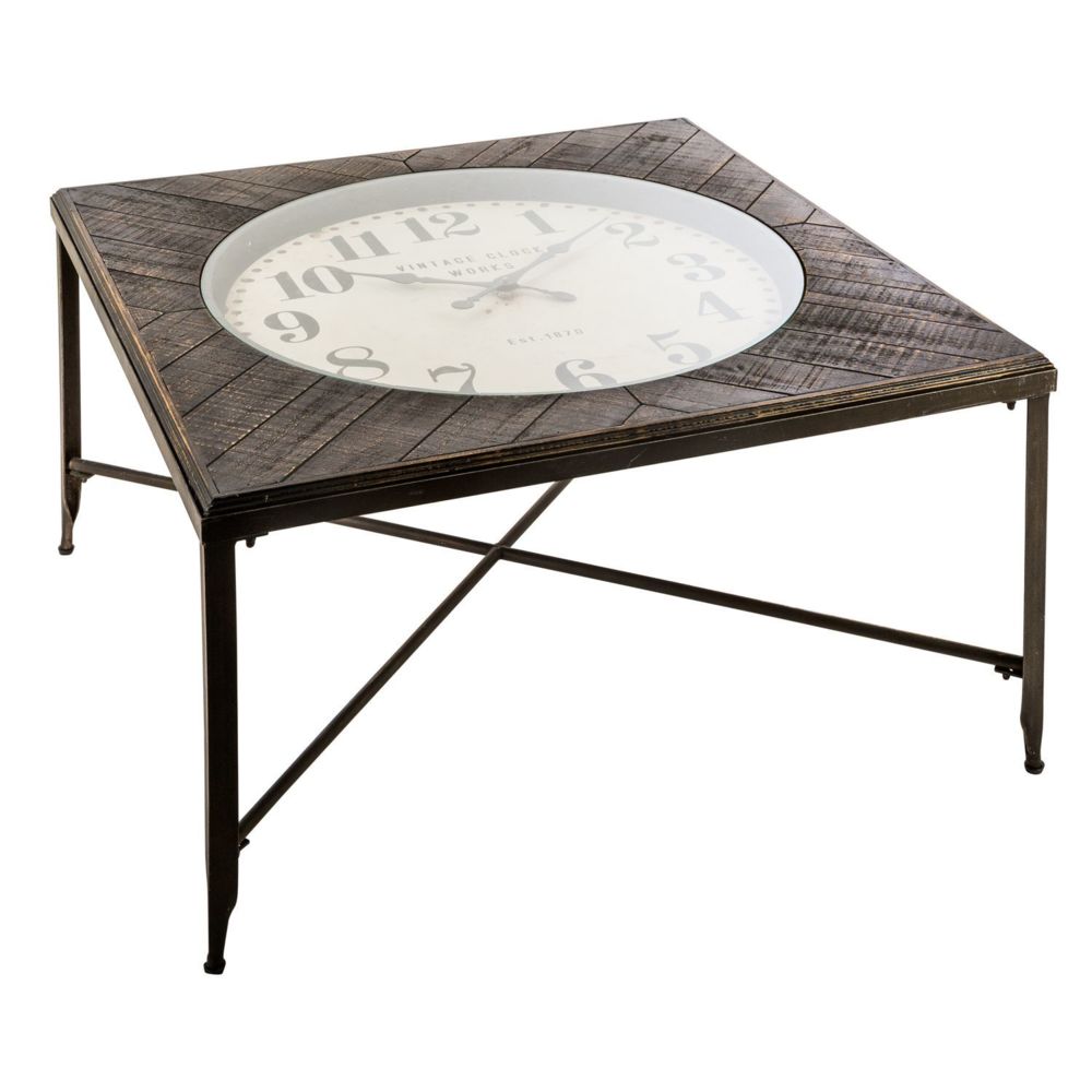 Atmosphera, Createur D'Interieur - Table basse avec horloge Chrono - L. 91 x H. 46 cm - Gris - Tables basses
