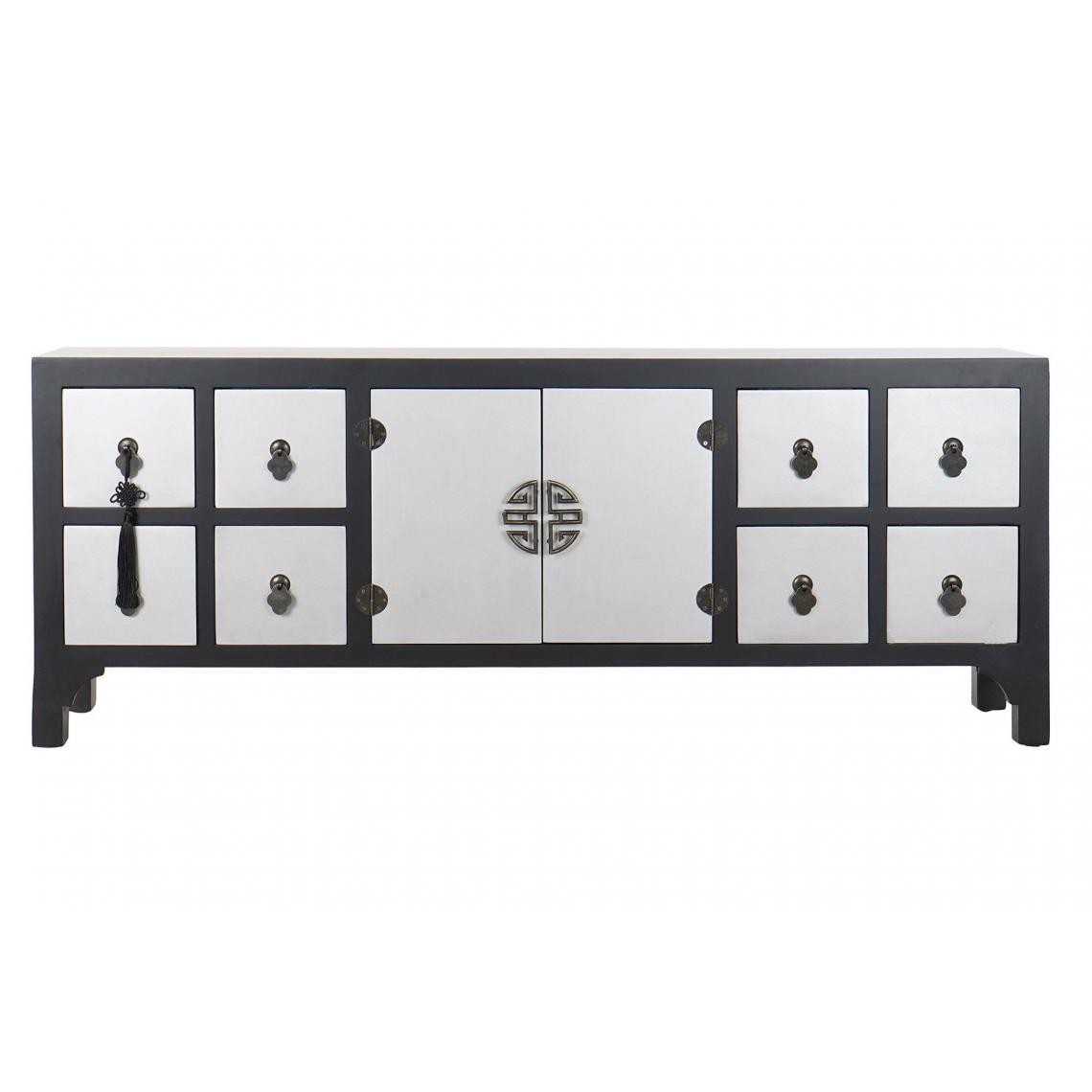 Pegane - Meuble TV en bois noir avec 8 tiroirs et 2 portes - Largeur 130 x Hauteur 51 x Profondeur 24cm - Meubles TV, Hi-Fi