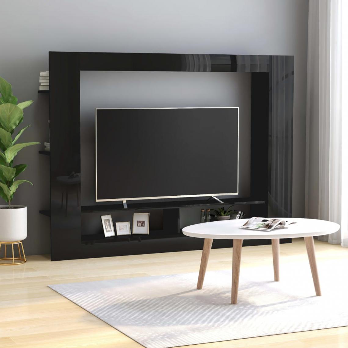 Chunhelife - Meuble TV Noir brillant 152x22x113 cm Aggloméré - Meubles TV, Hi-Fi