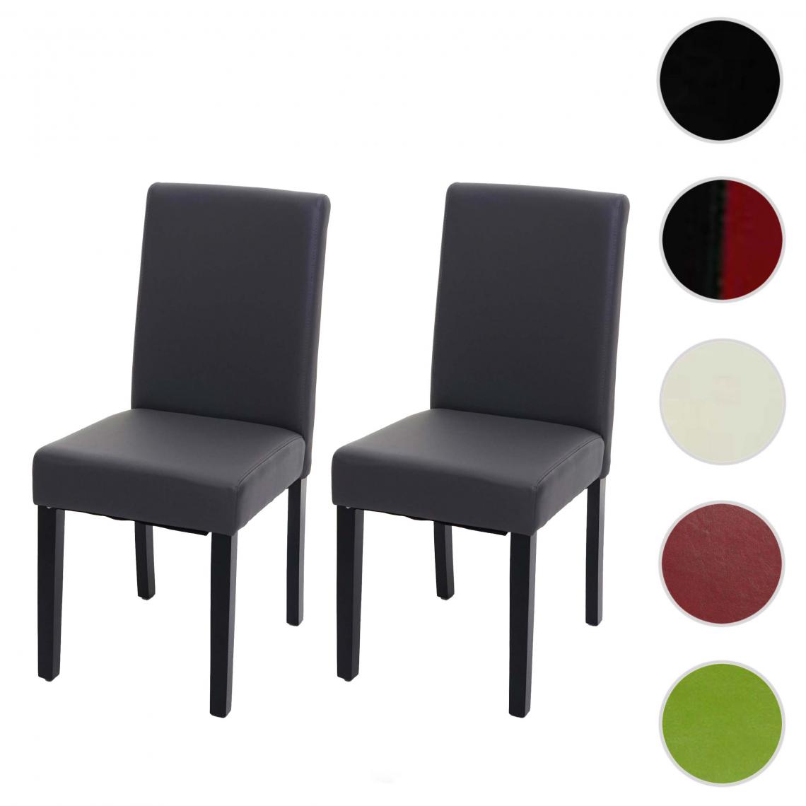 Mendler - 2x chaise à manger chaise de cuisine Littau ~ imitation cuir, gris mat, pieds foncés - Chaises