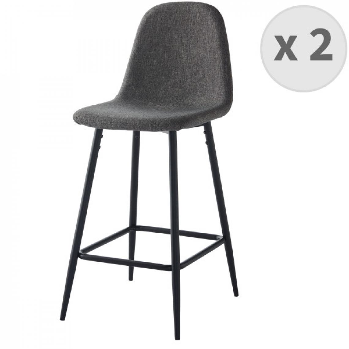 Moloo - MANCHESTER - Chaise de bar scandinave tissu gris anthracite pieds métal noir (x2) - Tabourets