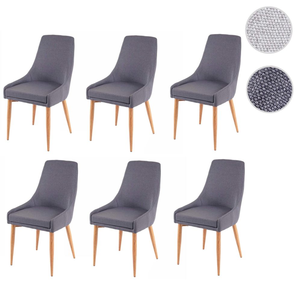 Mendler - 6x chaise de salle à manger HWC-B44 II, fauteuil, style rétro ~ tissu gris foncé - Chaises