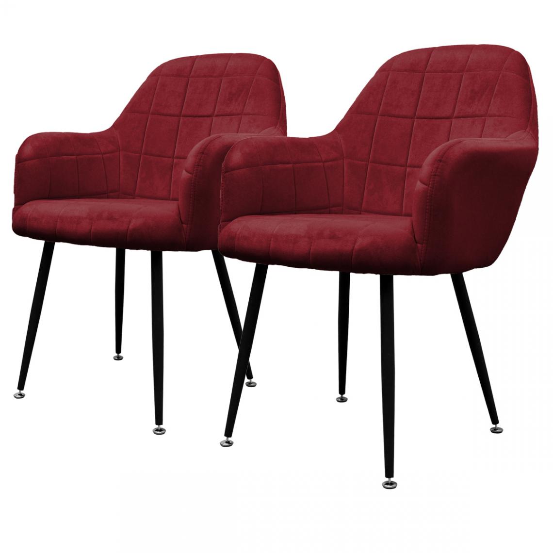 Ecd Germany - 2x Chaises de salle à manger bureau fauteuils siège bordeaux pieds métalliques - Chaises